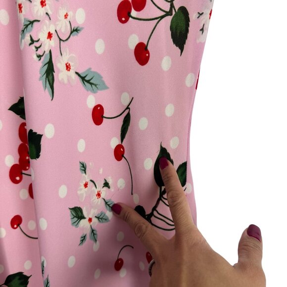VTG Softgirl Cottagecore Ronni Nicole By Ouida Pink Cherry Print Maxi Dress Sz8 - Picture 9 of 9